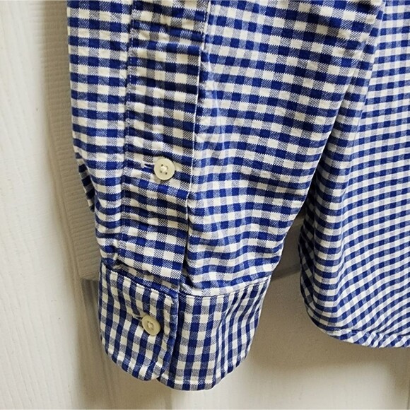 Ralph Lauren Shirt Mens Large Blue Gingham Check Cotton Button Tan Pony Preppy - Picture 7 of 11